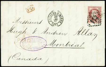 CANADA N°32 obl. GC sur lettre de Chalons-s-Marne 1868