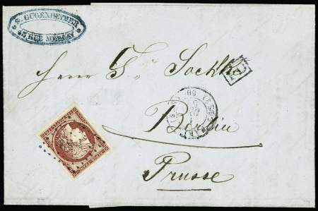 N°6 1f carmin, bien margé, obl. DS2 sur lettre de Paris