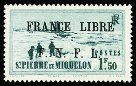 N°266 1f50 vert-bleu FRANCE LIBRE FNFL, neuf **, TB,