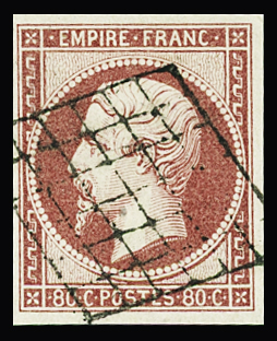 Oblitération grille sur N°17Ab 80c carmin-rose, SUP.