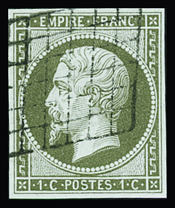 Oblitération grille sur N°11 1c olive, SUP. Signé