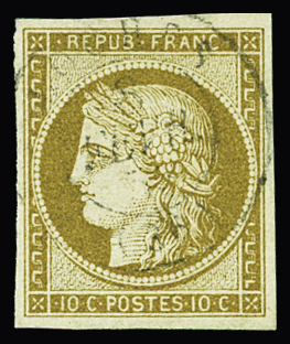 Rare càd T14 sur N°1 10c bistre-jaune, TTB. Signé