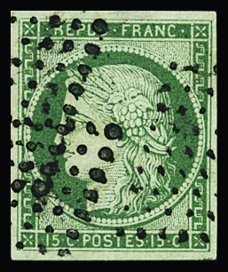 N°2 15c vert, oblitéré losange de 81 points des rebuts,