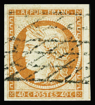 N°5 40c orange obl. grille sans fin, un léger point