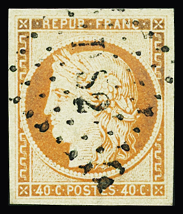 N°5 40c orange, obl. losange DS2 de Paris, TB. Signé