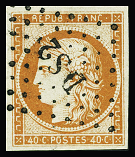 N°5a 40c orange vif, obl. losange DS2 de Paris, TB.