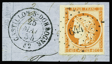 N°5a 40c orange vif, petit bdf, obl. PC 644 sur fragment