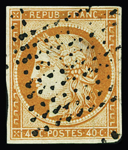 N°5 40c orange, oblitéré losange de 81 points des rebuts,