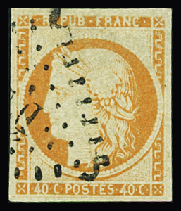 N°5l 40c orange pâle, obl. losange de Paris, TB. Signé