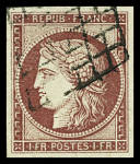 N°6 1f carmin, obl. grille propre, TTB. Signé A.Brun