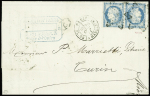 N°37c 20c bleu en paire TETE-BECHE obl. étoile sur