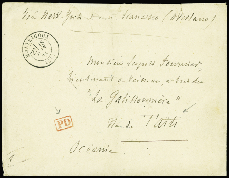 Rare lettre "via New-York et San Francisco (Overland)"
