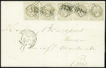 Rare affranchissement avec 5x n°27B 4c gris obl. GC