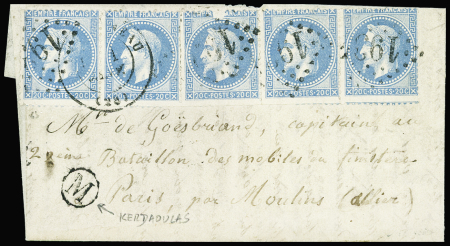 N°29B, bande de 5 (2 ex ld) OBL GC 1934 + T17 "Landerneau"