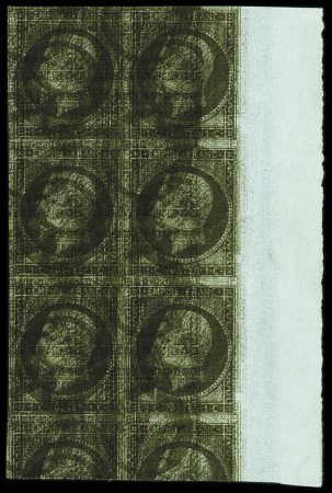 Essai du N°11c 1c mordoré en bloc de 6 avec impressions