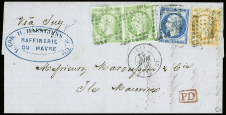 ILE MAURICE - N°12 en paire +14B (ld) +16 obl. PC 1495