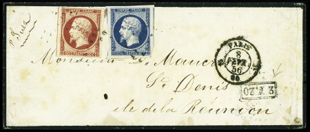 REUNION - Rare marque encadrée "2f20" avec n°14A+17A,