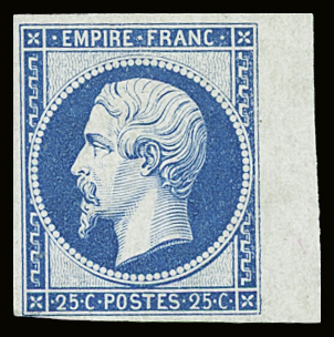 N°15c 25c bleu, réimpression de 1862, bdf, très frais,