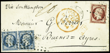 ARGENTINE - N°15 25c bleu en paire +N°18 1f carmin