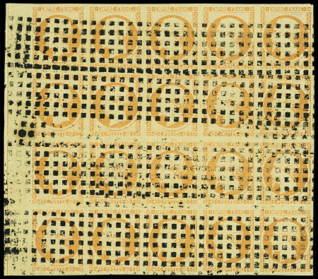 N°16c 40c orange sur paille en spectaculaire bloc de