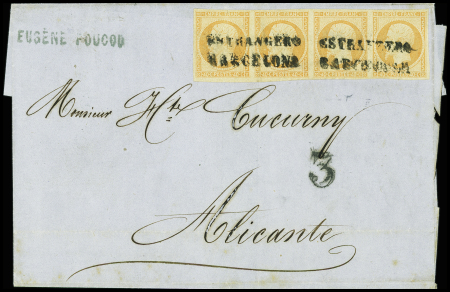 Oblitération espagnole ESTRANGERO BARCELONA sur bande