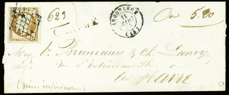 Grille sur N°16 40c orange (déf.) sur lettre chargée