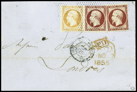 Lettre 5 ports pour Londres avec N°16 +17A (x2, 1ex