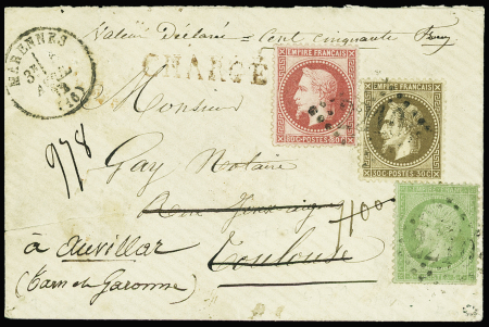 N°20 +30 +32 obl. GC 2210 sur lettre chargée de Marennes