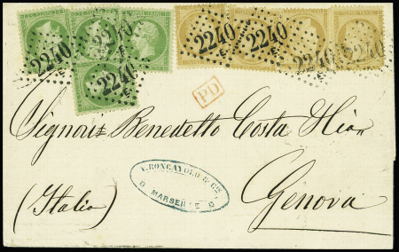 N°20 (x4) +59 (x4) obl. GC 2240 sur lettre de Marseille