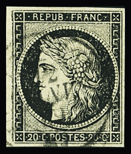 Càd T15 12 janv 49, sur n°3a 20c noir sur blanc, SUP.