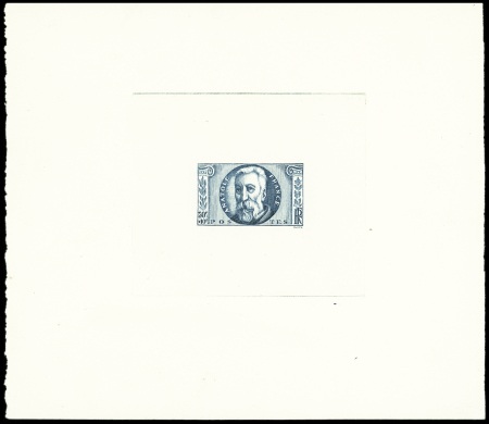 Non émis, Anatole France 30c + 10c, épreuve d'artiste en bleu, certificat Samuel Gautré. TB