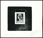 Epreuves d'artiste en noir type Marianne non émis pour le courrier officiel, signé Jules Piel. TB