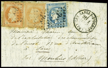 N°31, 2 pièces + n°45 obl T16 "Les Sables d'Olonne (79)" (1 janv 71) sur boule de Moulins. TB