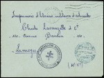 Aude - lettre en franchise avec obl mec de Carcassonne (1944) + cachet violet avec Croix de Lorraine "4e bataillon minervois le vaguemestre" + griffe 5 lignes au verso. TB