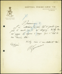 Correspondance à en-tête "Hotel Edouard VII Paris" avec signature autographe de Georges Guynemer (il demande les articles de presse le concernant). TB