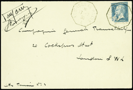 N°181 (def) obl octo "New York au havre A" (17.7.30) sur pli témoin pour Londres lancé par parachute (au large de Plymouth) avec signatures du pilote Domergue et du radio Jarrier, rareté