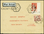 FM n°7 obl hex "Croiseur Foch" (14.6.34) sur lettre avec griffe noire "Catapulté" et Algérie timbre-taxe n°5 sur lettre en poste restante. TB