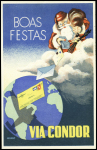 CP nouvel an "Via Condor" : père noël avec mention "Boas Festas" obl Rio 29.12.36. TB