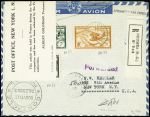 Nouvelle calédonie PA 31 + PA33 + PA34 obl Nouméa (17 mai 1940) sur lettre recommandée censurée avion pour New York avec étiquette US signalant que la lettre a été saisie par les Allemands en France, avec arrivée New Yor