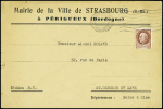 N°517 obl mec Périgueux gare Dordogne (1943) sur lettre à en-tête "Mairie de la Ville de Strasbourg (B-Rh) à Périgueux (Dordogne). TB