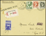 Algérie n°211 + 217 + 219 obl CAD "Poste navale bureau n°69" (4.12.45 - Le Caire) sur lettre recommandée en poste restante. RR et TB