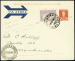 Argentine PA7 obl CAD "Via aerea Buenos Aires" (29.2.28) sur env entier postal n°281 pour Montevideo, arrivée 1 mars par Vachet (Muller n°31 Argentine). TB
