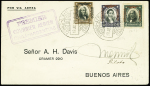 Chili PA 15 à 17 obl grand CAD "Correo aereo Santiago (18.7.29)" sur lettre pour Buenos Aires avec cachet rect violet "Premier courrier aérien Chili Argentine" et signature de Mermoz. RR et (Muller n°22 Chili). RR et TB