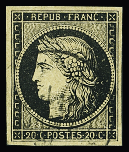 CaD Paris 1891 sur n°3 20c noir sur jaune, TB. Signé