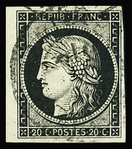 Càd sur n°3a 20c noir sur blanc, belles marges, petit