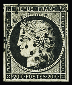 N°3a 20c noir sur blanc, obl. étoile, TTB