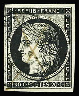 Càd T15 et plume sur n°3 20c noir, TB. Signé Calves