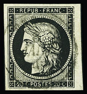 CaD T15 bien centré du 6 janv 49 sur n°3a 20c noir