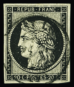 Càd St Lo (48) janv 49 sur n°3 20c noir, TB