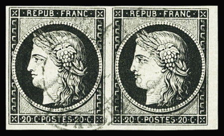 Càd Paris 1889 sur paire de n°3a 20c noir sur blanc,
